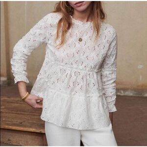 Sezane Emmanuelle Eyelet Lace Tiered Blouse Size 38